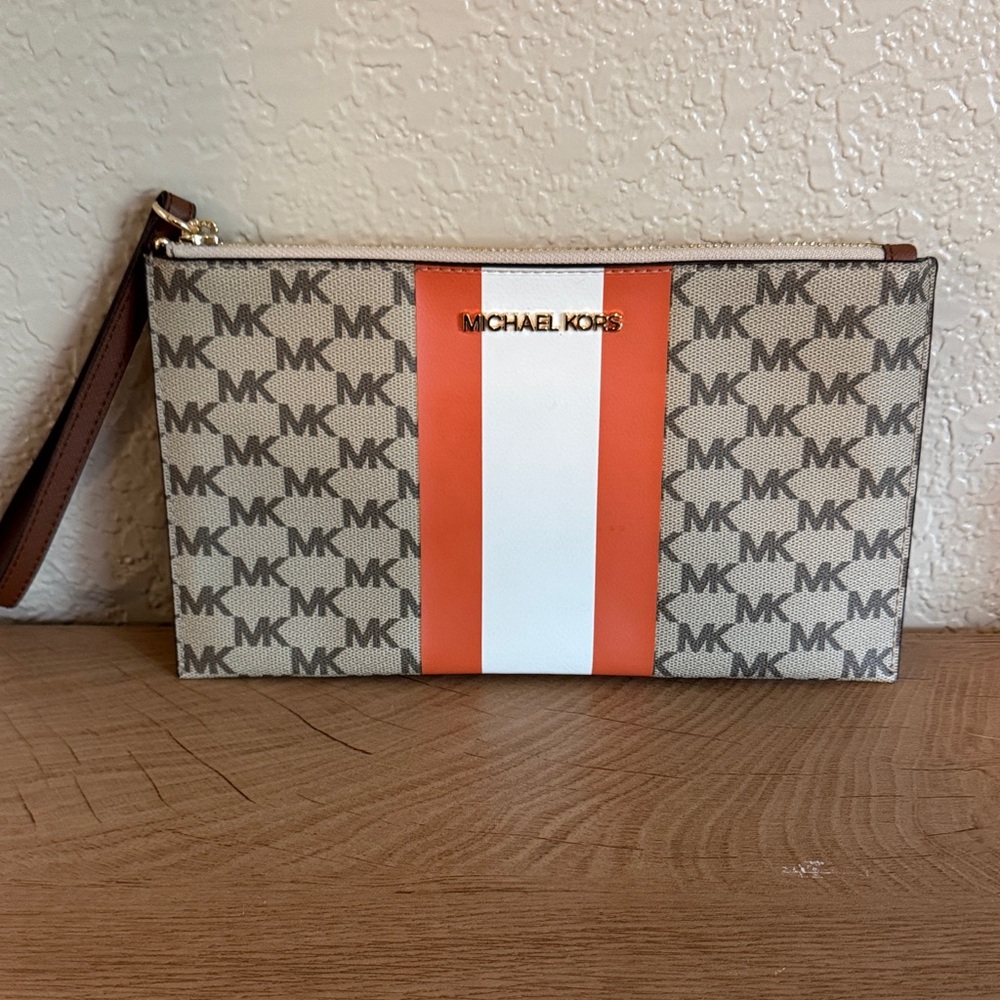Michael Kors Monogram Clutch in Brown and Orange